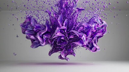 Poster - Vibrant purple liquid swirls and splashes in a modern, minimalistic space