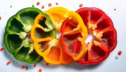 Wall Mural - green orange yellow red sweet paprika slices motion
