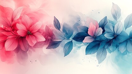 Wall Mural - Watercolor Floral Design Featuring Pink and Blue Flowers