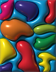 Aufkleber - Multicolored wavy inflated figures with smooth shiny surface, 3D rendering illustration