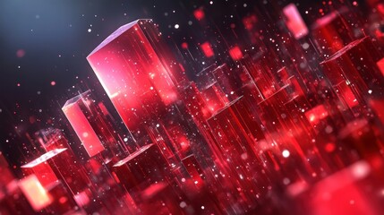 Aufkleber - Abstract red crystalline structures with glowing particles. Ideal for technology, futuristic, or abstract-themed backgrounds and designs.