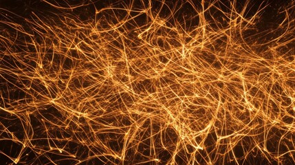 Aufkleber - Golden lines of fire intertwining and creating a complex network, symbolizing energy, connections, and the flow of information in a dynamic and abstract representation