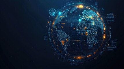 Poster - Global network connection, digital earth with data points.