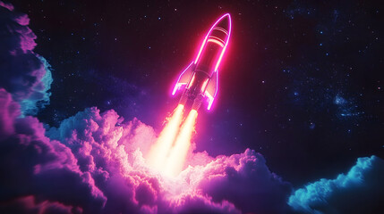 Poster - Neon Rocket Launch.