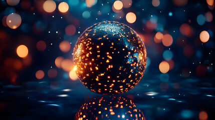 Wall Mural - Glowing disco ball with bokeh effect on dark background