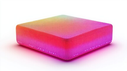 Poster - A vibrant rainbow-colored square mesh cube glowing with neon light. Perfect for futuristic design or product display.