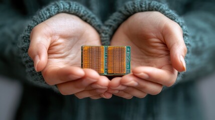 Poster - A person gently holds a computer RAM module. This image showcases technology, memory, and electronic components.