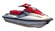 © Santri - A weathered red and white jet ski isolated on a white background. Ideal for marine or recreational scenes.