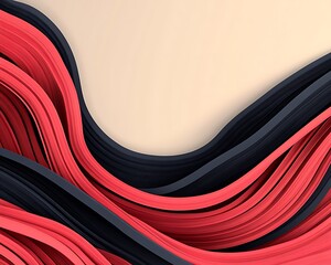 Wall Mural - Red, black waves flow on cream.