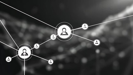 Poster - A complex digital network system with interconnected nodes and lines illustrating data flow in a modern technological environment
