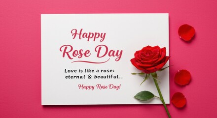 Poster - A Happy Rose Day love card with a pink background The card has a handwritten-style text Valentines Day pink and red background