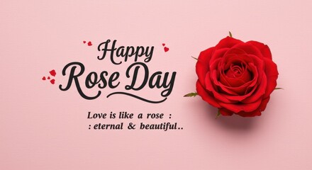 Poster - A Happy Rose Day love card with a pink background The card has a handwritten-style text Valentines Day pink and red background