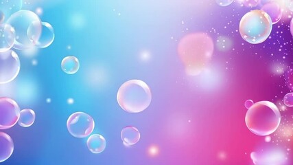 Poster - Abstract background featuring iridescent soap bubbles floating against a vibrant gradient backdrop of blue and pink hues, creating a dreamy and ethereal atmosphere