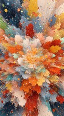 Poster - Dynamic galaxy explosion with shimmering particles in abstract space environment