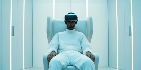 Aufkleber - A person immersed in a virtual reality experience. The setting is futuristic and minimalistic, emphasizing technology and innovation. This image captures the essence of VR. AI