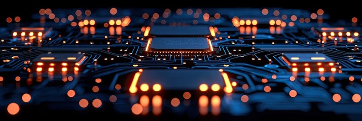 Poster - Illuminated circuit board close-up.