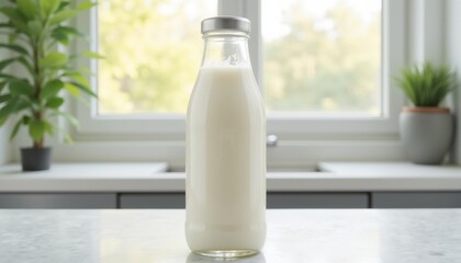 Aufkleber - Close-up of a milk bottle mockup, clear details, no people, soft natural light, minimalist background with copy space