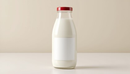 Aufkleber - Milk bottle mockup with a clean label, simple design, no people, realistic lighting, soft reflections on the surface with copy space