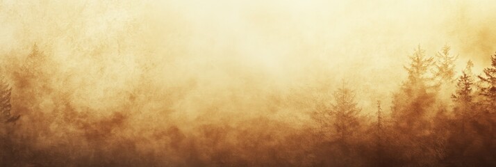 Poster - Coniferous forest shrouded in a thick golden fog at sunrise, creating a mystical and atmospheric scene, ideal for backgrounds and nature themed projects