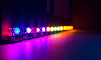 Illuminated colorful blocks, glowing softly.