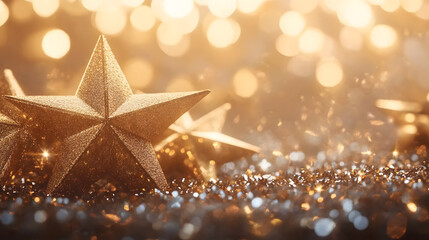 Wall Mural - Golden stars shine against a sparkling backdrop, evoking the warmth and joy of the holiday season