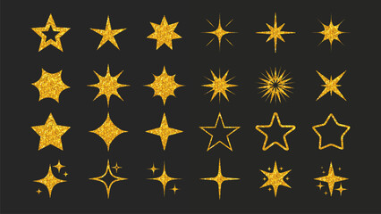 Wall Mural - Gold star set. Golden textured stars icons isolated on black background for your design. Achievement icons. Vector EPS 10