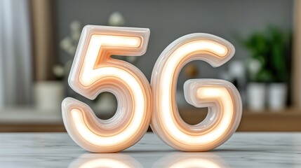 Poster - A stylish 5G logo illuminated with a warm glow. Perfect for tech displays or modern home decor.