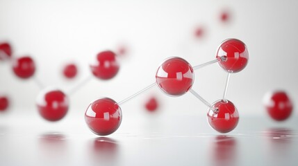 Poster - 3D render of a red molecule structure. Ideal for science, technology, and medical presentations or educational materials.