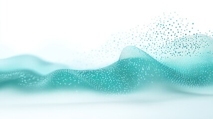 Aufkleber - Abstract turquoise wave pattern with particles on white background. Ideal for tech presentations or website backgrounds representing data flow or digital landscapes.