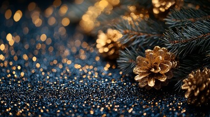 Wall Mural - a dark backdrop scattered with glowing, bokeh-style gold lights. elegant golden branches outline the
