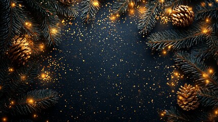 Wall Mural - a dark setting adorned with bokeh-style, glowing gold lights. golden branches trace the edges, filli