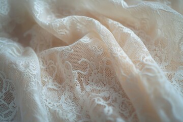 Poster - Delicate cream lace fabric beautifully draped on a soft surface indoors in natural light