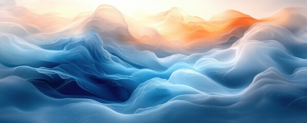 Poster - Soft Blue White Gradient Calm Abstract Minimalist Smooth Flowing Lines Ambient Light Texture