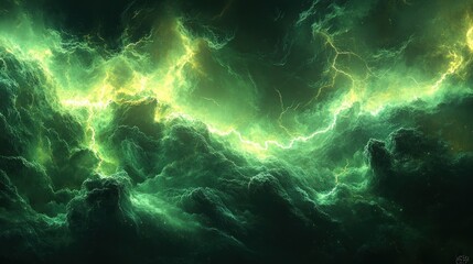 Poster - Bright Green Lightning Energy Strikes in a Futuristic Abstract Comic Style Dynamic Background