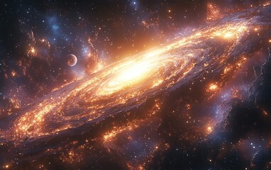 Wall Mural - Vibrant Galactic Scene of Swirling Stars and Planets in Surrealism with Dramatic Lighting and Cosmic Depth