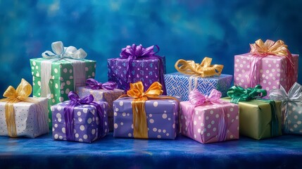 Wall Mural - festive colorful gift boxes for birthday or party celebration