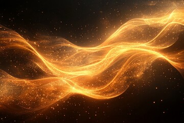 Poster - artwork showcases sophisticated abstract design golden lines flowing like molten liquid against dark
