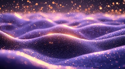 Poster - mesmerizing fantasy background features glowing lines resemble constellations against starry sky. Smooth waves of lavender and deep blue create enchanting atmosphere.