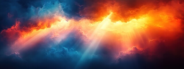 Aufkleber - Blue Orange Gradient Background Abstract Art Soft Focus Light Rays Dreamy Digital Painting