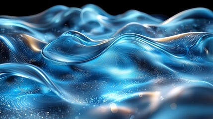 Poster - professional illustration showcases smooth glowing lines resembling flowing glass subtle blues and s