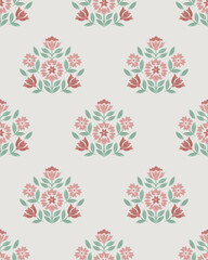 boho floral repeat pattern, floral block print , flower damask, floral vector file, floral ogee patt