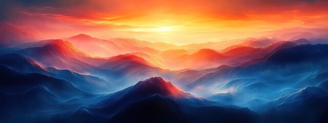 Poster - Abstract Landscape Flowing Gradients Blue Orange Dramatic Lighting Smooth Transitions Ethereal Background