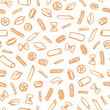 © chekiwart - Hand drawn pasta variations seamless pattern. Different types of Italian pasta design for textile, fabric, wrapping paper