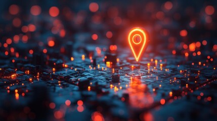 Poster - Futuristic Neon Cityscape Map with Location Tracking and Geospatial Intelligence