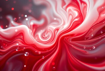 Poster - Dynamic red and white swirling patterns with sparkles. Abstract fluid art background with wavy marble texture. Modern liquid design for wallpaper, banner, poster with copy space