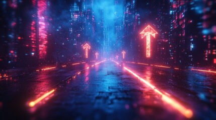Poster - Futuristic Business Transformation Upward Growth Strategy in Cyberpunk Digital Landscape