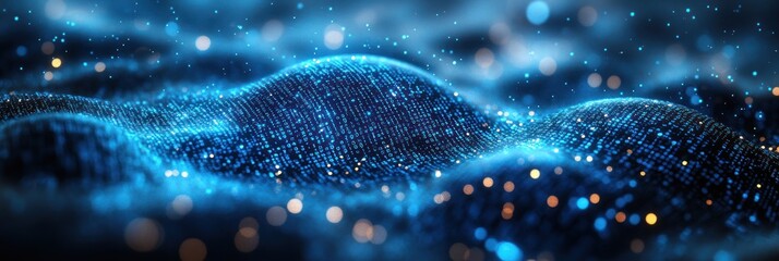 Poster - Digital Blue Water Drop with Binary Code for AI Resource Management and Sustainable Hydrology Modeling