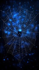Poster - Spider in a glowing web against a dark, starry background.
