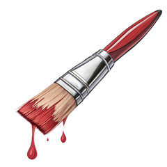 Wall Mural - artistic paintbrush with red paint dripping, isolated on white or transparent background.