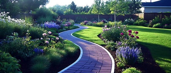 Canvas Print - Winding path through lush garden with colorful blooms.